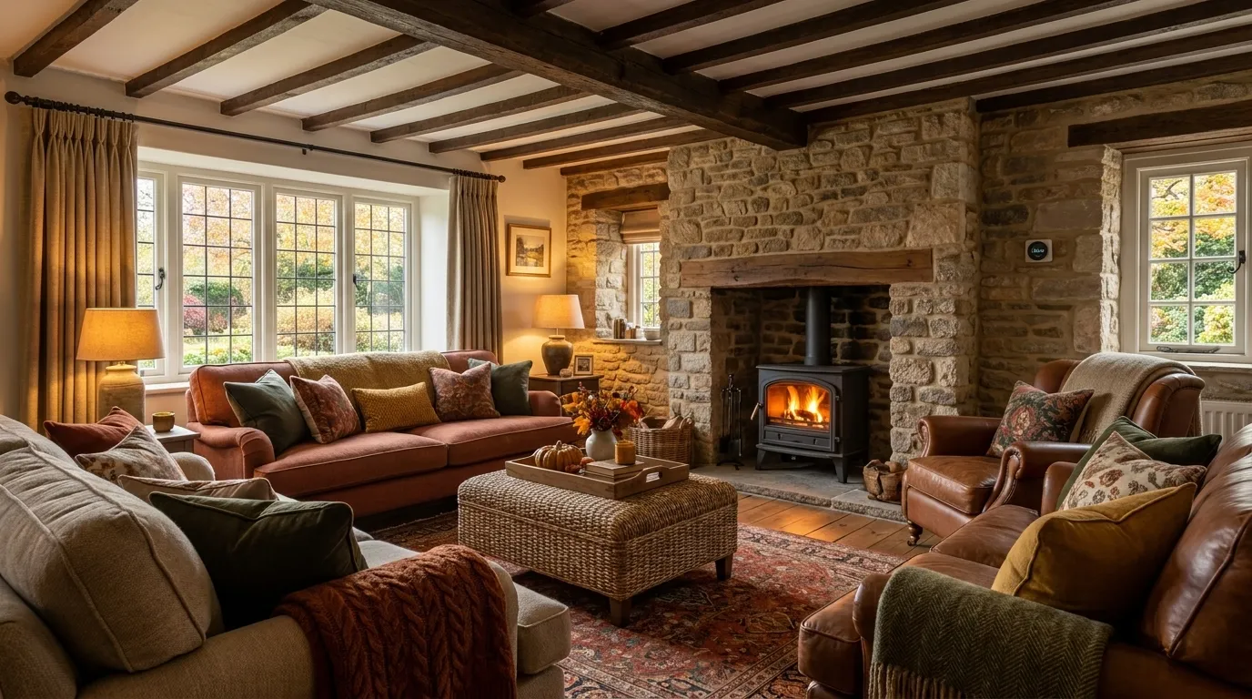 A warm, cosy living room after energy upgrades
