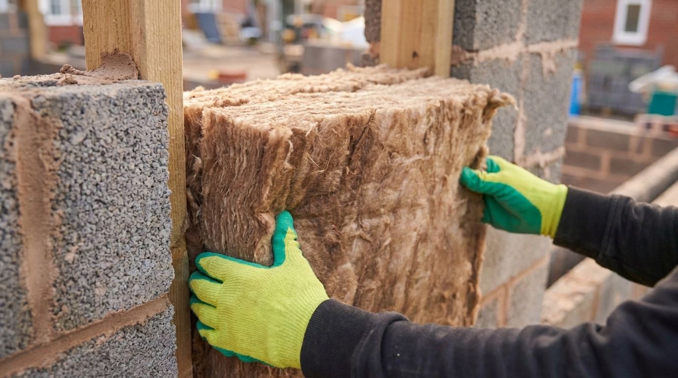 A Midland Warmer Homes installer fitting wall insulation